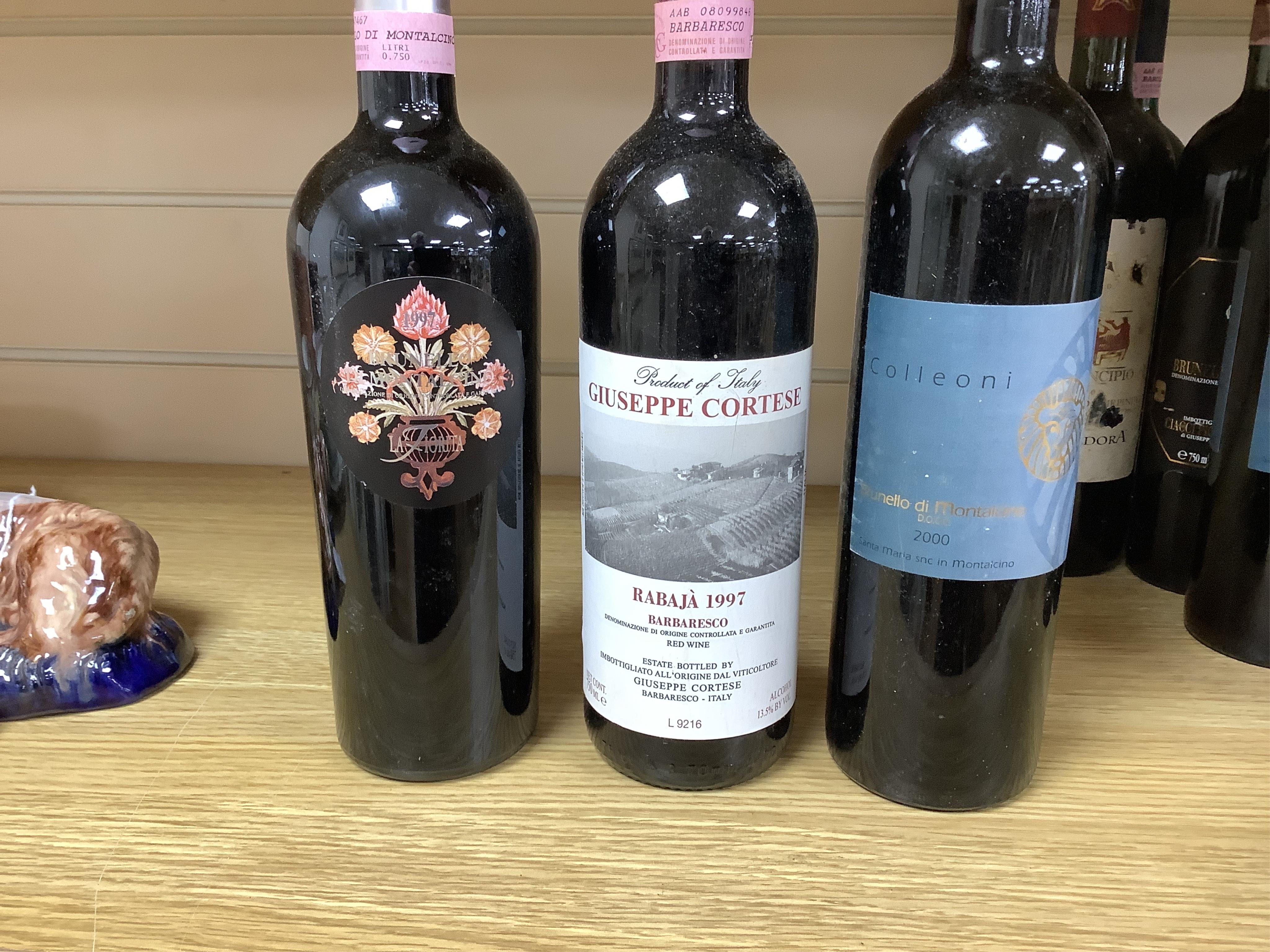 Sixteen bottles of various Italian wines to include Colleoni Brunello di Montalcino, 2000, Lisini 1997 and Casanova Di Neri 1997. Condition - fair to good, storage history unknown